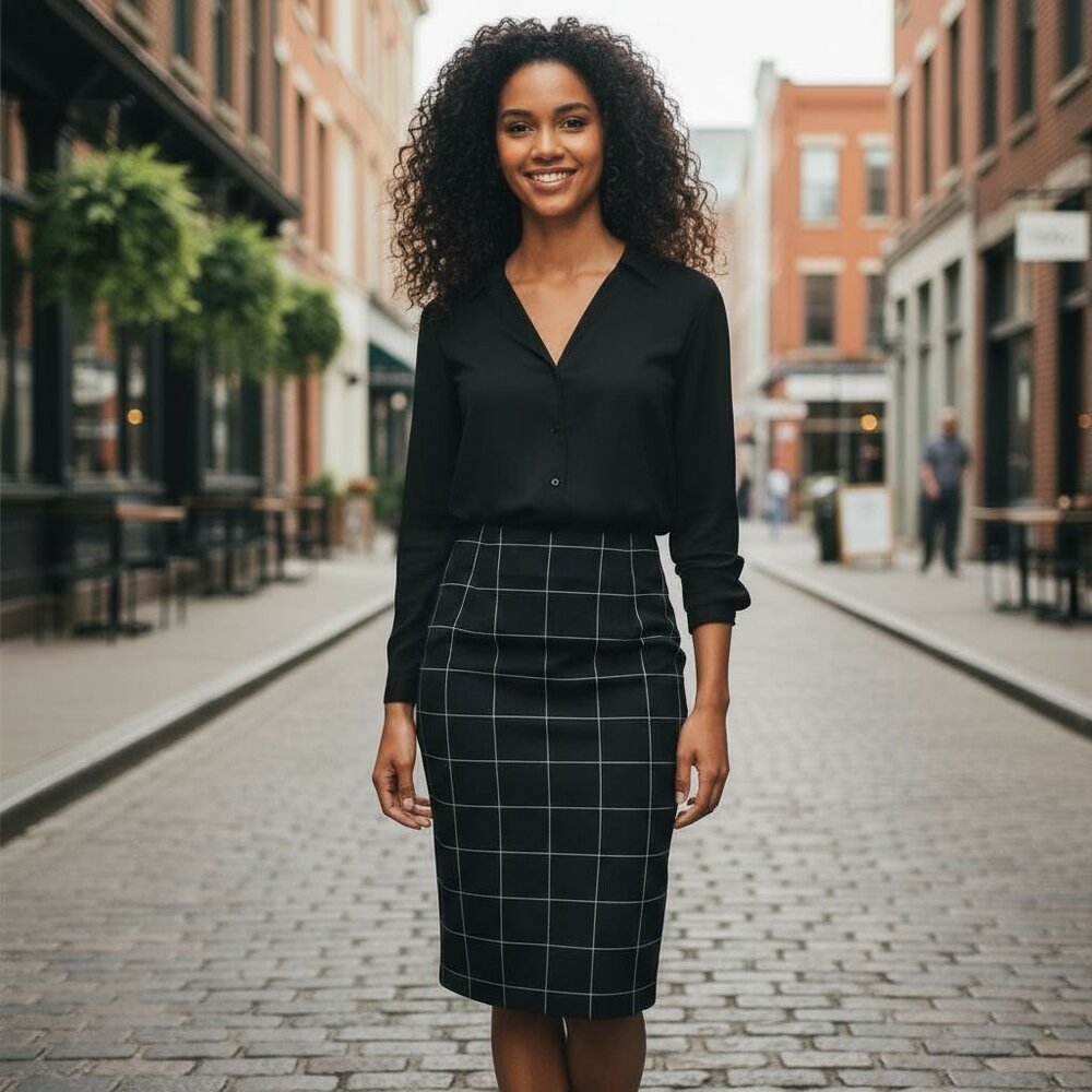 Ann Taylor Petite Windowpane Knee Length Pencil Skirt
